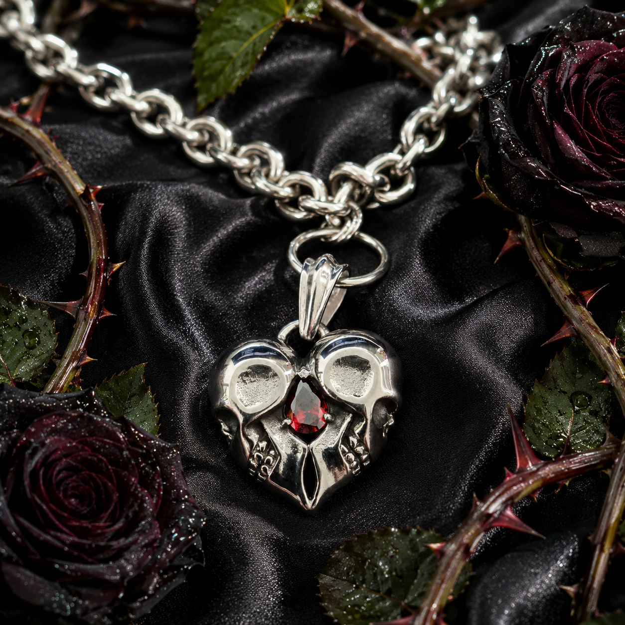 Bleeding Heart Skull Necklace