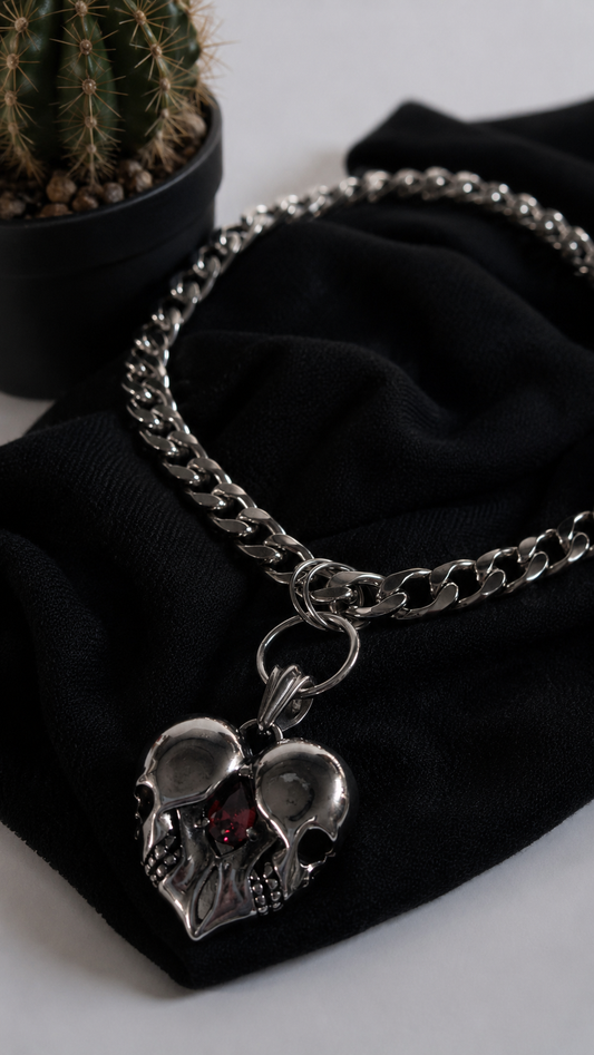 Bleeding Heart Skull Necklace