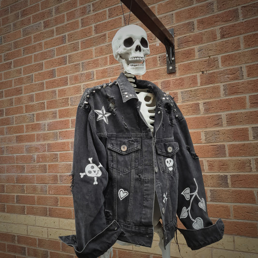 Black Ripped Custom  Denim Jacket