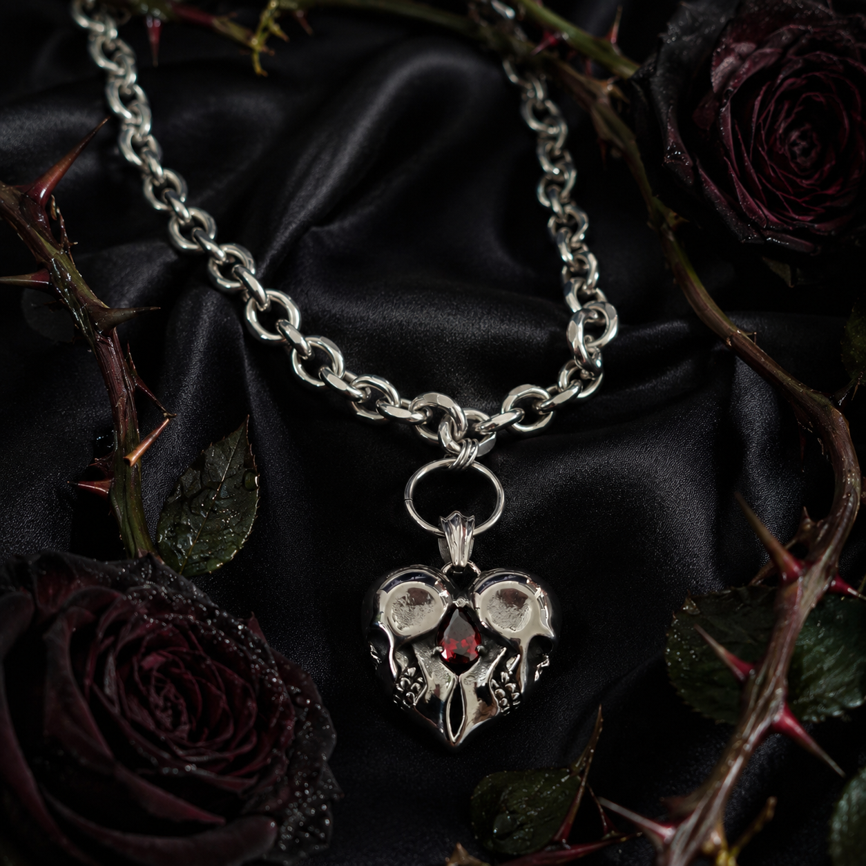 Bleeding Heart Skull Necklace