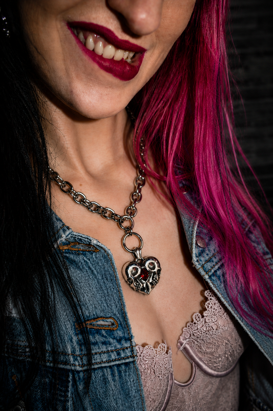 Bleeding Heart Skull Necklace