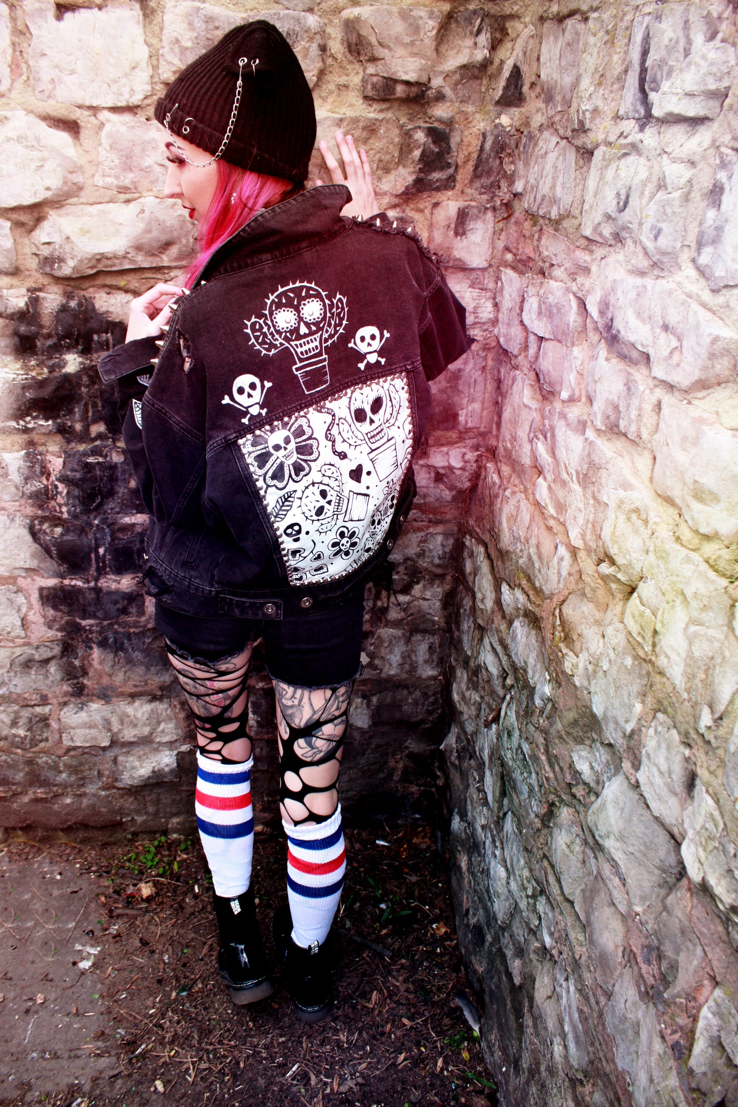 Black Ripped Custom  Denim Jacket