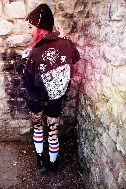 Black Ripped Custom  Denim Jacket