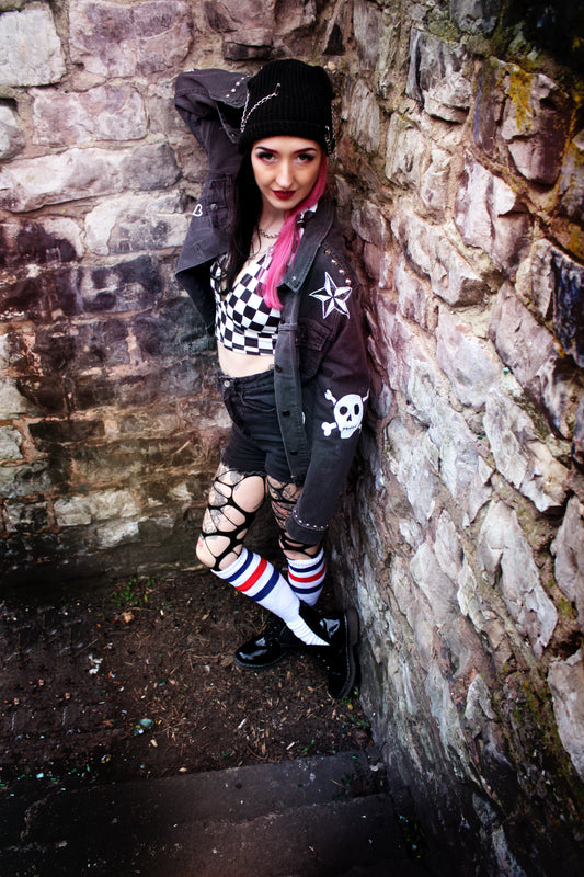 Black Custom Punk style Denim Jacket
