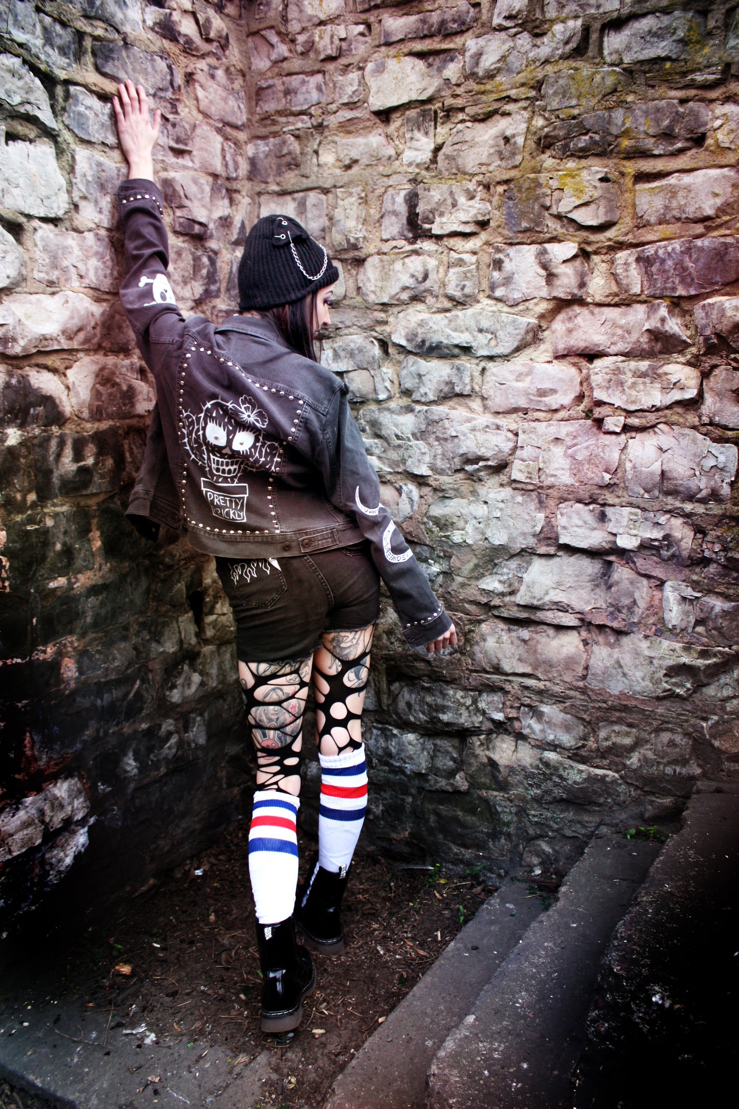 Black Custom Punk style Denim Jacket